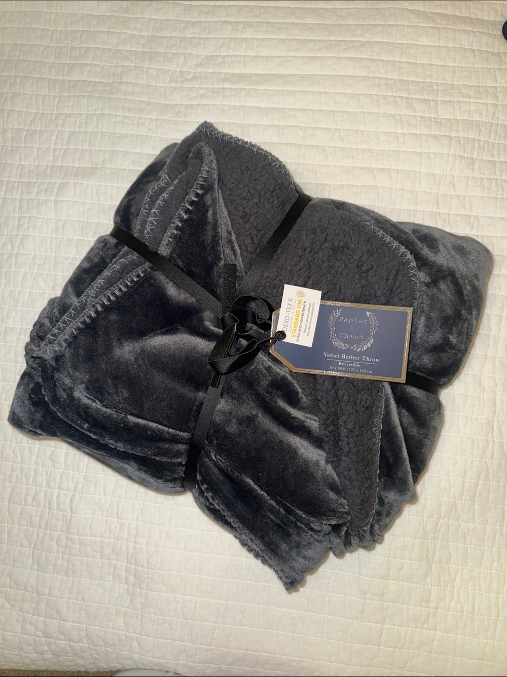 NWT Velvet Sherpa Throw Blanket - Charcoal Gray